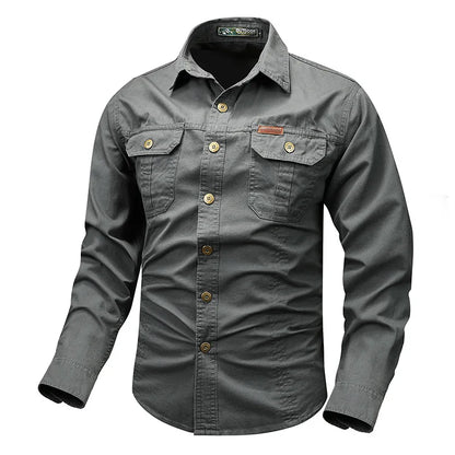 Men's Long-Sleeve Button-Front Shirt with Classic Collar Style