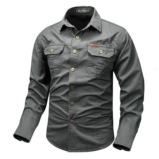 Men's Long-Sleeve Button-Front Shirt with Classic Collar Style