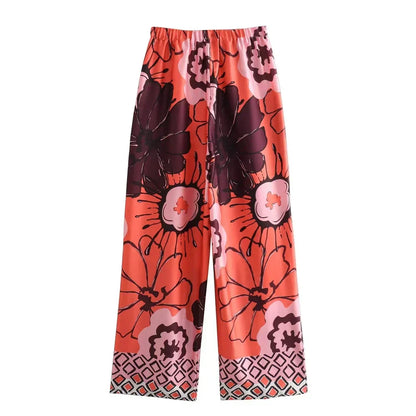 Women's Printed Wide-Leg Two-Piece Set with Belted Kimono Top