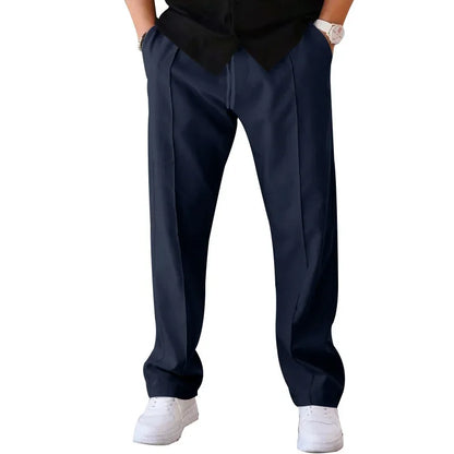 Men's Loose Fit Straight Trousers with Adjustable Drawstring Waist