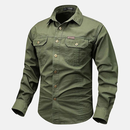 Men's Long-Sleeve Button-Front Shirt with Classic Collar Style