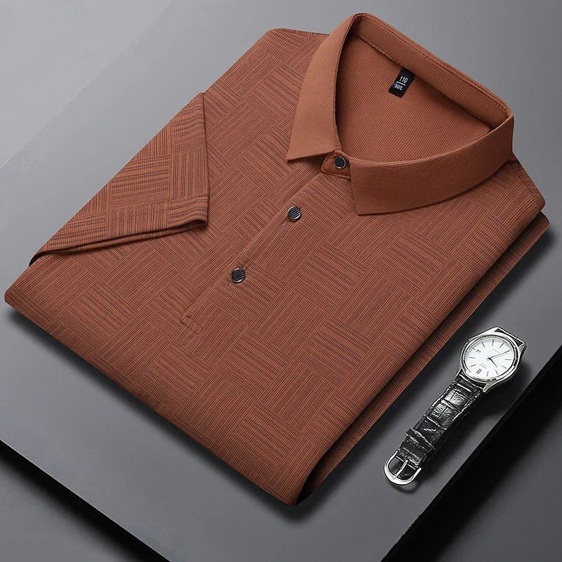 Men's Short Sleeve Polo Shirt with Geometric Print and Classic Collar