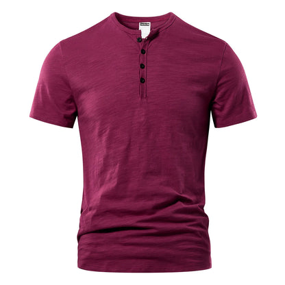 Men's Casual Short Sleeve Cotton Henley Polo Shirt with Buttons