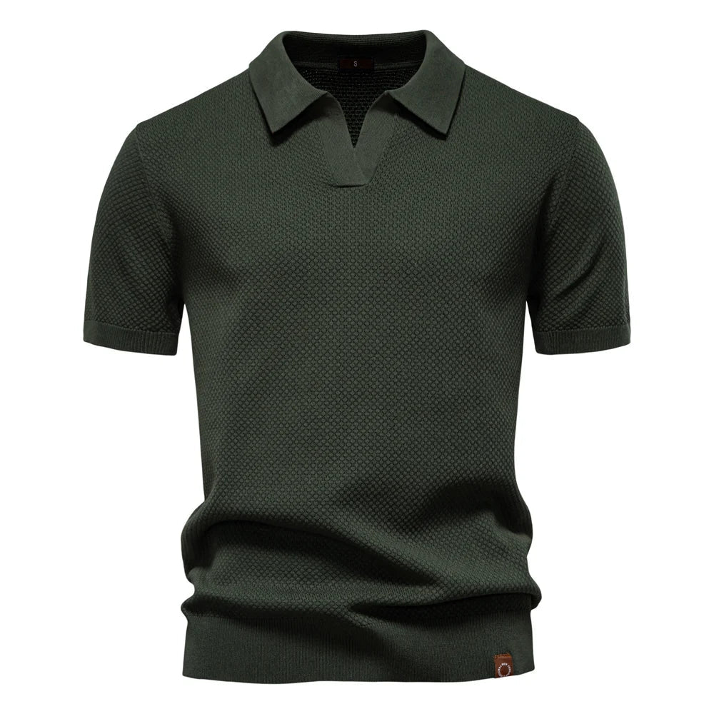 Men's Short-Sleeve Knit Polo Shirt with Textured Solid Design