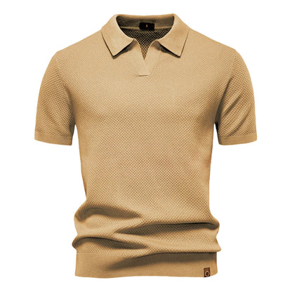 Men's Short-Sleeve Knit Polo Shirt with Textured Solid Design