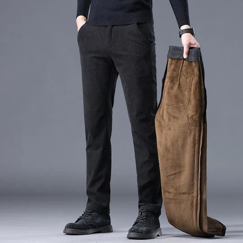 Men’s Corduroy Fleece Work Trousers with Slim Straight Fit Design