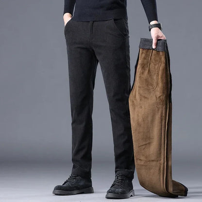 Men’s Corduroy Fleece Work Trousers with Slim Straight Fit Design