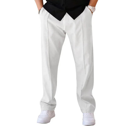 Men's Loose Fit Straight Trousers with Adjustable Drawstring Waist