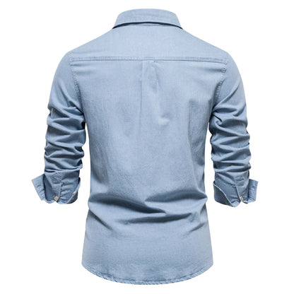 Men's Slim Fit Long Sleeve Shirt with Button Front and Classic Collar