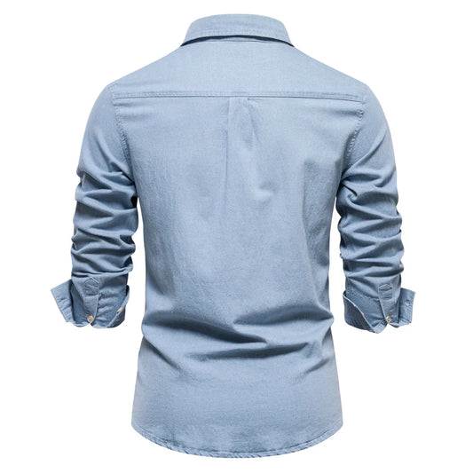 Men's Slim Fit Long Sleeve Shirt with Button Front and Classic Collar
