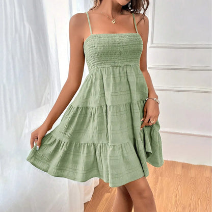 Women's Tiered Mini Dress with Smocked Bodice and Straps