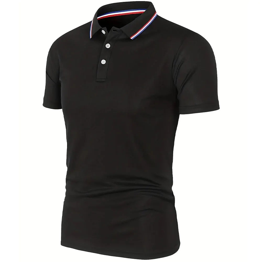 Men's Slim Fit Polo Shirt with Contrast Stripe Collar and Short Sleeves