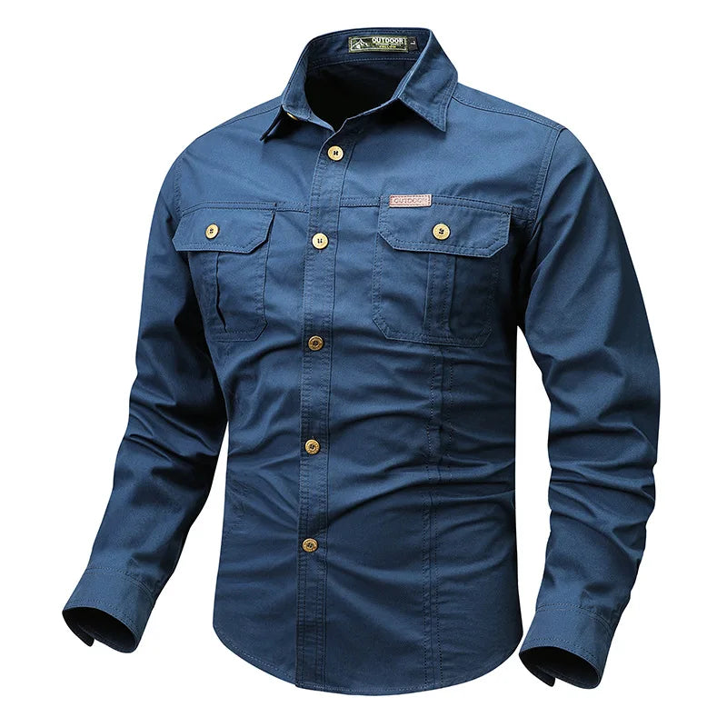 Men's Long-Sleeve Button-Front Shirt with Classic Collar Style