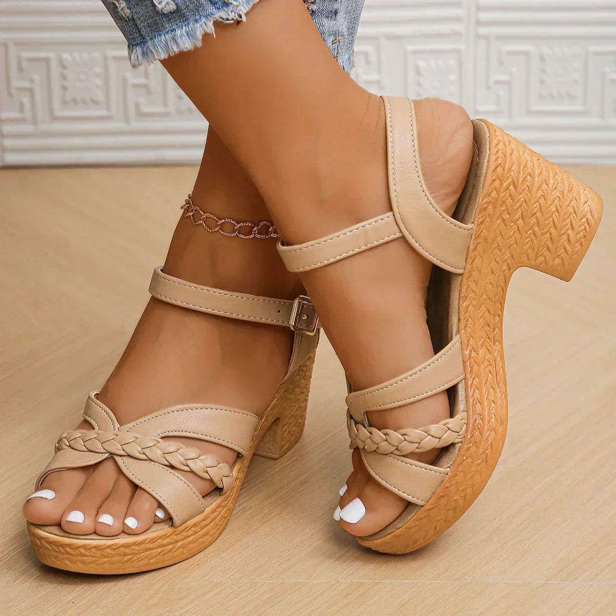 Women's Stylish Platform Sandals with Braided Straps