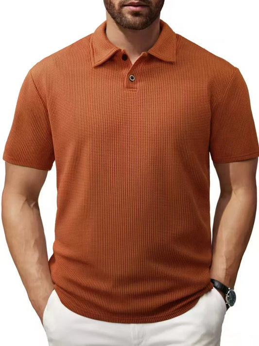 Men's Short-Sleeve Knit Polo Shirt with Breathable Textured Design