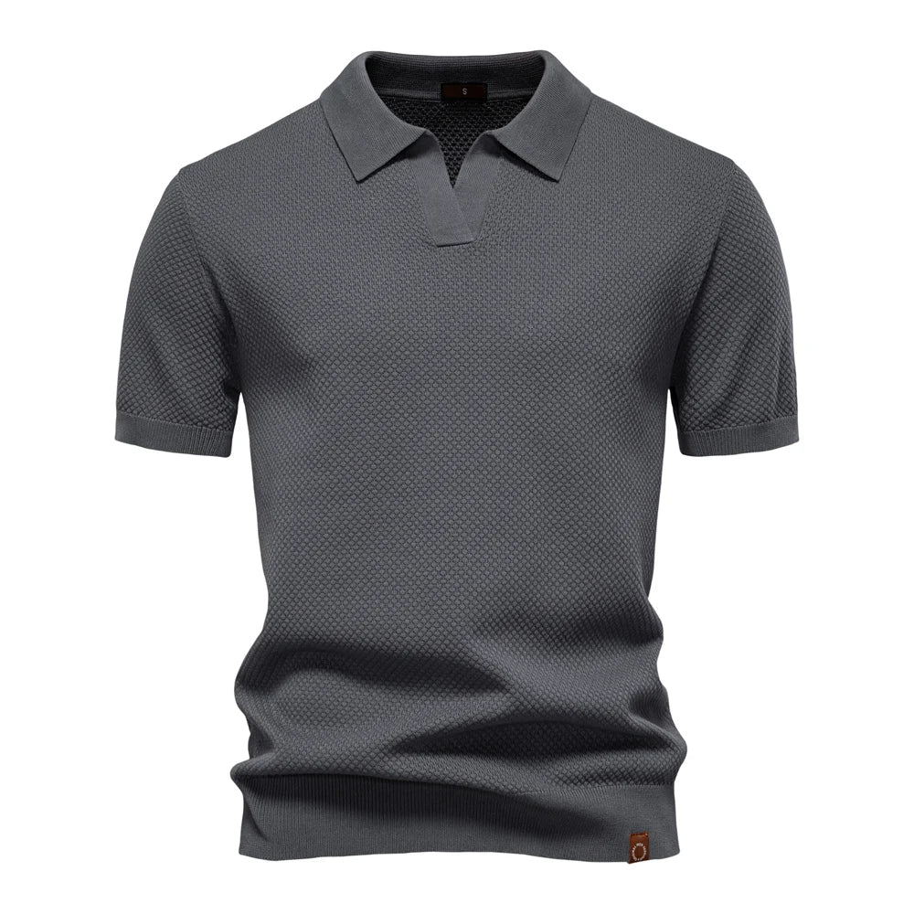 Men's Short-Sleeve Knit Polo Shirt with Textured Solid Design