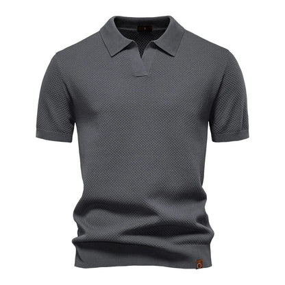 Men's Short-Sleeve Knit Polo Shirt with Textured Solid Design