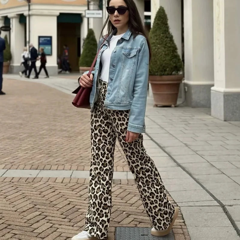 Leopard Print Wide-Leg Pants for Women