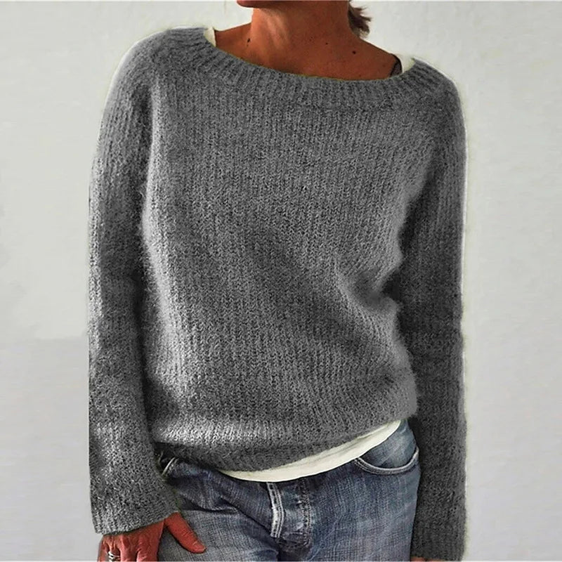 Women’s Loose Fit Neck Knit Jumper with Long Sleeves