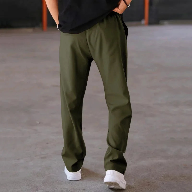 Men's Loose Fit Straight Trousers with Adjustable Drawstring Waist