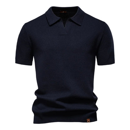 Men's Short-Sleeve Knit Polo Shirt with Textured Solid Design