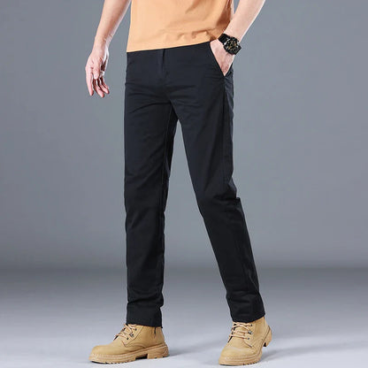 Men's Cotton Work Trousers Slim Fit Straight Leg Business Casual Wear