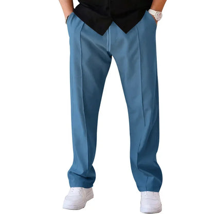 Men's Loose Fit Straight Trousers with Adjustable Drawstring Waist
