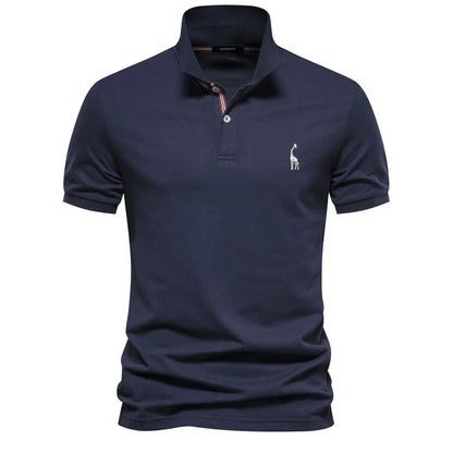 Men's Short-Sleeve Polo Shirt with Chest Logo and Button Placket