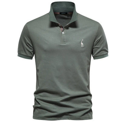 Men's Short-Sleeve Polo Shirt with Chest Logo and Button Placket