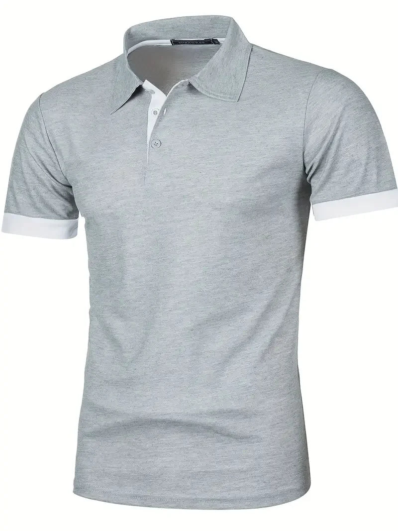 Men's Short-Sleeve Polo Shirt with Contrast Placket and Cuffs