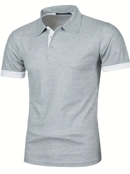 Men's Short-Sleeve Polo Shirt with Contrast Placket and Cuffs