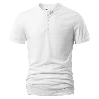 Men's Casual Short Sleeve Cotton Henley Polo Shirt with Buttons