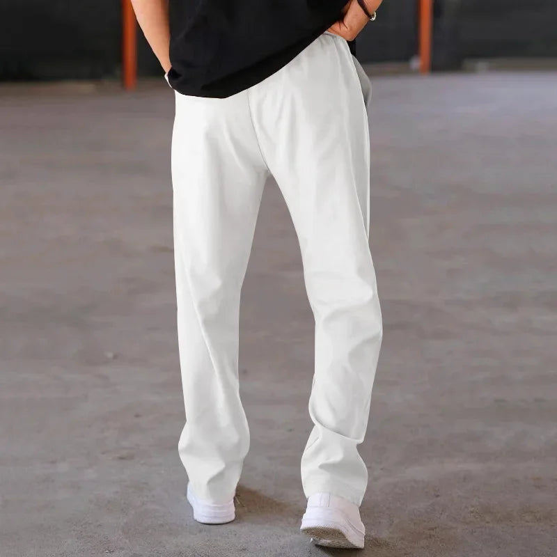 Men's Loose Fit Straight Trousers with Adjustable Drawstring Waist