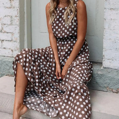 Women's Sleeveless Polka Dot Maxi Dress with Relaxed Fit