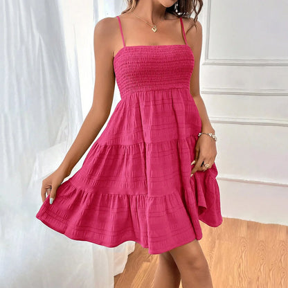 Women's Tiered Mini Dress with Smocked Bodice and Straps