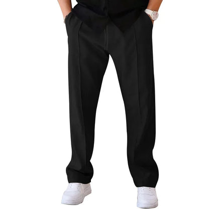 Men's Loose Fit Straight Trousers with Adjustable Drawstring Waist