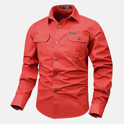 Men's Long-Sleeve Button-Front Shirt with Classic Collar Style