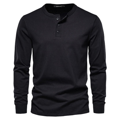 Men's Classic Long Sleeve Henley Shirt with Three Button Placket
