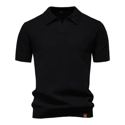 Men's Short-Sleeve Knit Polo Shirt with Textured Solid Design
