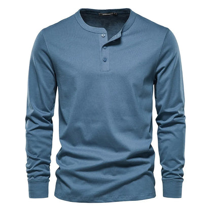 Men's Classic Long Sleeve Henley Shirt with Three Button Placket