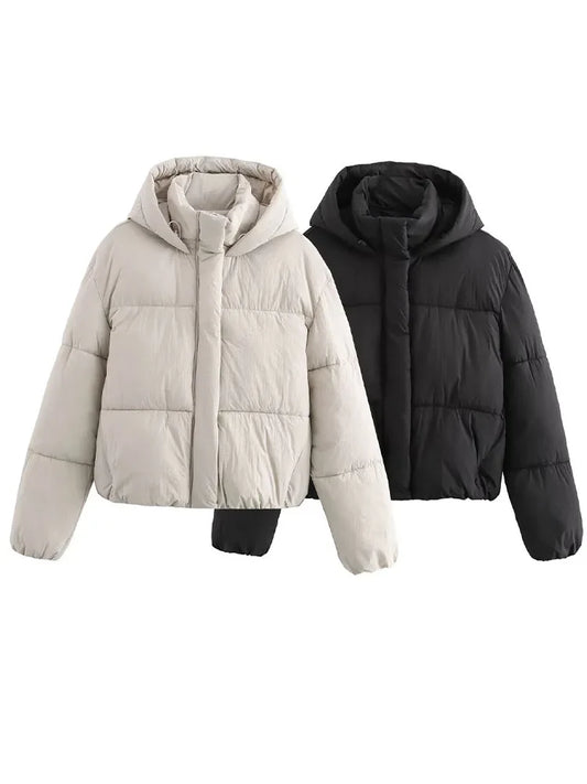 Women's Puffer Jacket with Hood and Thick Warm Quilted Design