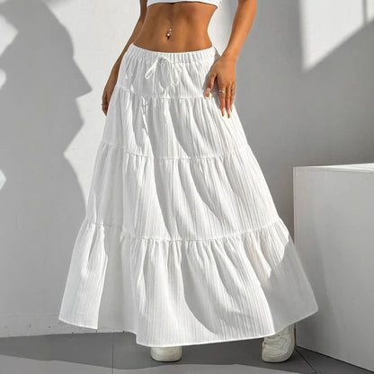 Women's Tiered Maxi Skirt with Drawstring Waist and Flowy Fit