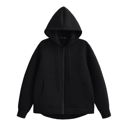 Women's Oversized Zip-Up Hoodie with Drawstring Hood and Pockets