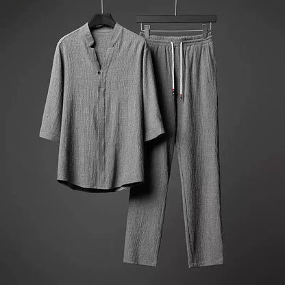 Men's Relaxed Two-Piece Set with Long Sleeve Shirt and Pants