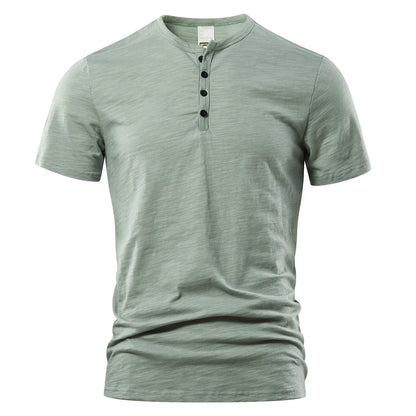 Men's Casual Short Sleeve Cotton Henley Polo Shirt with Buttons