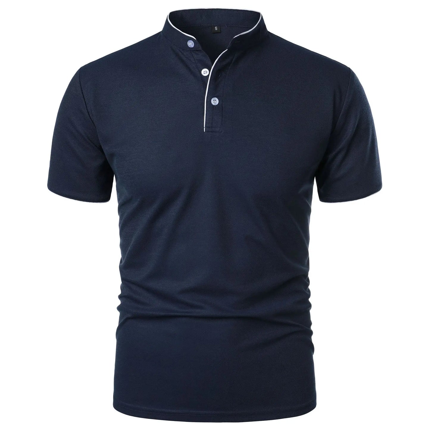 Men's Casual Short Sleeve Polo Shirt with Mandarin Collar Design