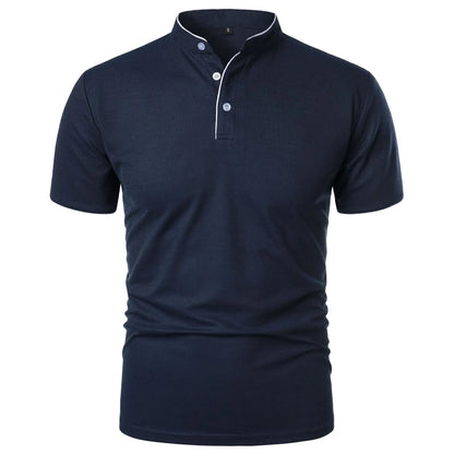 Men's Casual Short Sleeve Polo Shirt with Mandarin Collar Design