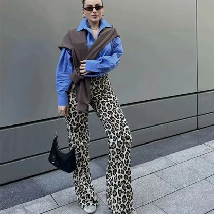 Leopard Print Wide-Leg Pants for Women