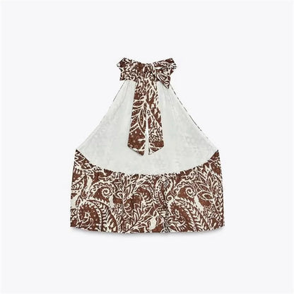 Women's Two-piece Printed Halter Crop Top and High-Waisted A-Line Skirt Set