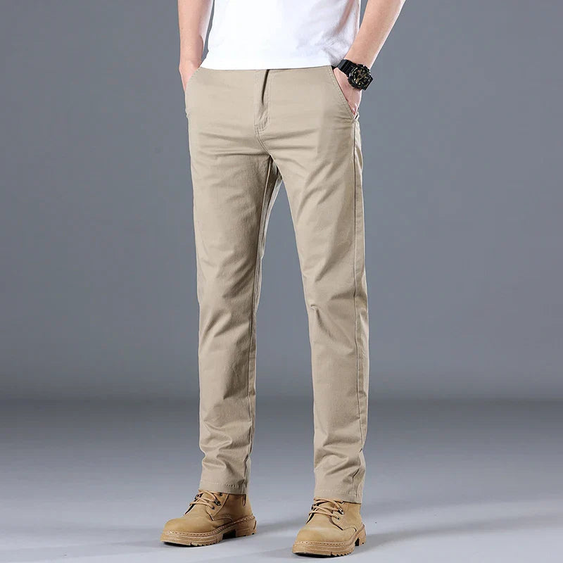 Men's Cotton Work Trousers Slim Fit Straight Leg Business Casual Wear